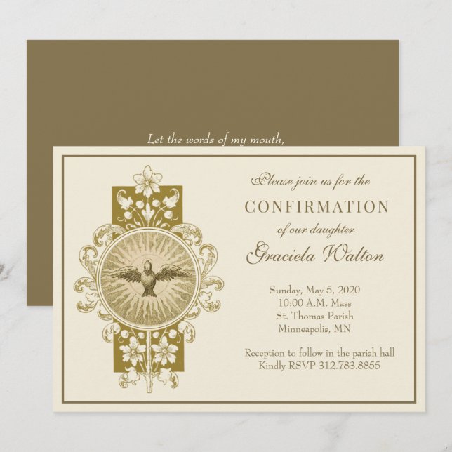 Invitation  Sacrement de Confirmation Saint-Esprit Écriture  (Devant / Derrière)