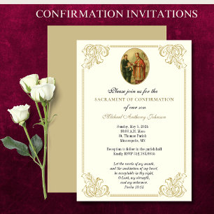 Invitation Sacrement du garçon de confirmation religieuse cat