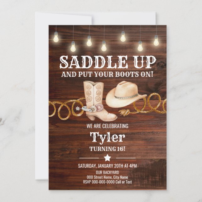 Invitation Saddle Up, Cowboy et Western Birthday Party (Devant)