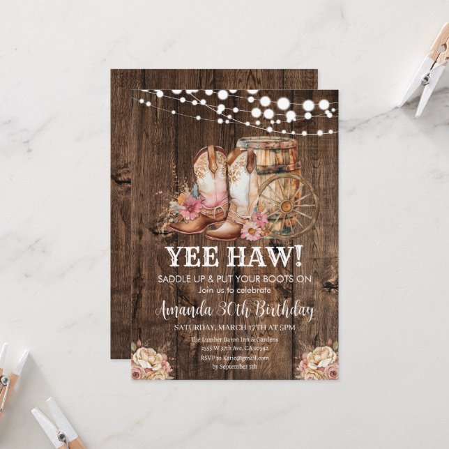 Invitation Saddle up Western Cowgirl Rustic 30e anniversaire (Devant/Arrière en situation)