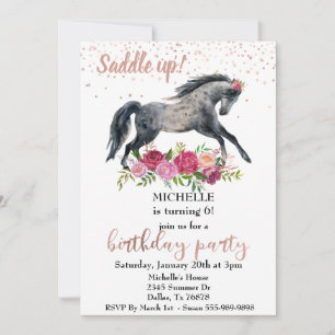 Invitation Saddup Cheval Anniversaire fête rose