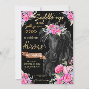 Invitation Saddup or Black Horse Cowgirl Anniversaire