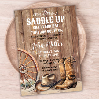 Invitation Saddup Pays Western Cowboy Party Boots Casquette