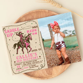 Invitation Saddup Rodeo Western Cowgirl photo d'anniversaire