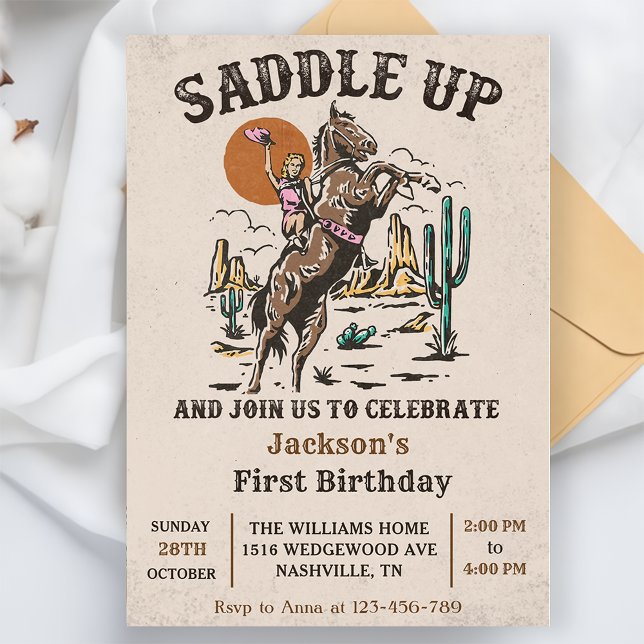 Invitation Saddup Western 1er anniversaire fête (Créateur téléchargé)
