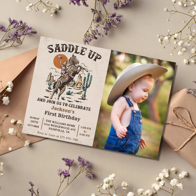 Invitation Saddup Western 1st Birthday Party Photo (Créateur téléchargé)