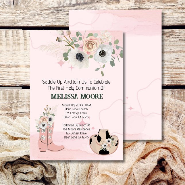 Invitation Saddup Western Cowgirl First Holy Communion (Créateur téléchargé)