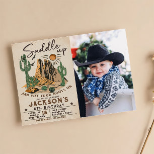 Invitation Saddup Western Rodeo Cowboy Photo Anniversaire