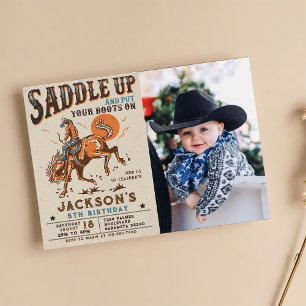 Invitation Saddup Western Rodeo Cowboy Photo Anniversaire