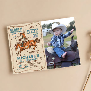 Invitation Saddup Western Rodeo Cowboy Photo Anniversaire