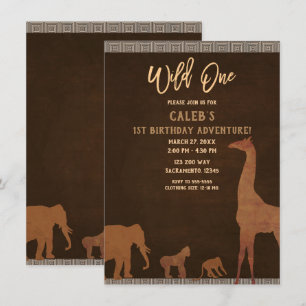 Invitation Safari africain Jungle Zoo Brun SAUVAGE 1ère Fête