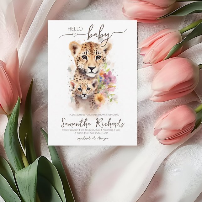 Invitation Safari Animal Cheetah Floral Maman Baby shower (Safari Animal Cheetah Floral Mom Baby Shower Invitation)