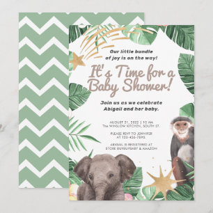 Invitation Safari animal/éléphant, Baby shower de la jungle s