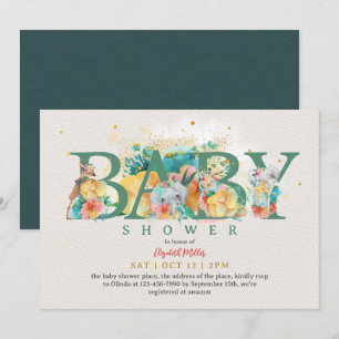Invitation Safari Animal Elephant Giraffe Baby Girl Douche
