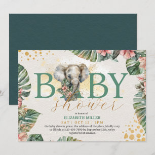 Invitation Safari Animal Elephant Rustique mignonne bébé garç