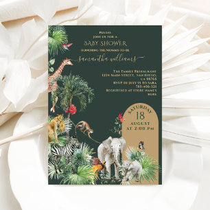 Invitation Safari Animal Jungle Vert Baby shower tropical