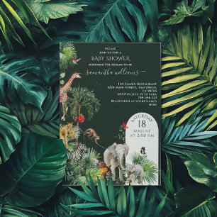 Invitation Safari Animal Jungle Vert Baby shower tropical