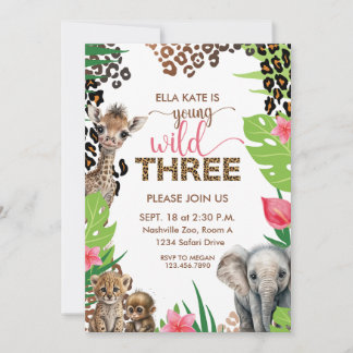 Invitation Safari animal troisième anniversaire Jeune sauvage
