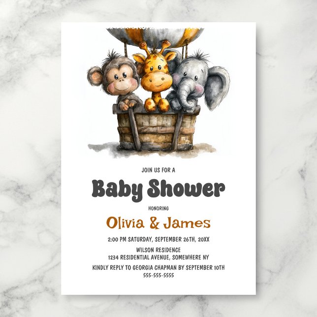 Invitation Safari Animals Baby Shower (Créateur téléchargé)
