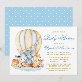 Invitation Safari Animaux Air Ballons Nuages Points Baby show