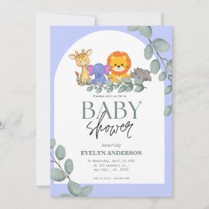 Invitation Safari Animaux Baby shower bleu garçon