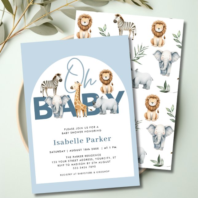 Invitation Safari Animaux Baby showers Garçons (Safari Animals Boy Baby Shower Invitation)