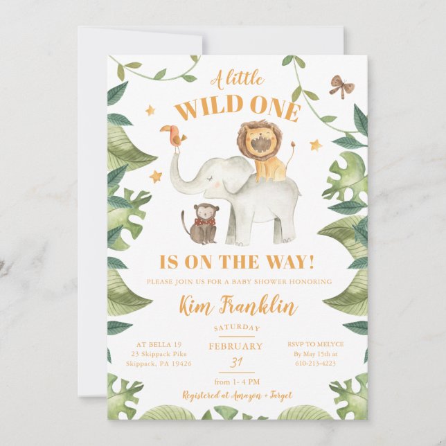Invitation Safari Animaux Baby showers neutres selon le sexe (Devant)
