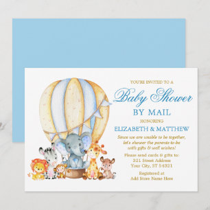 Invitation Safari Animaux Balloon Bleu Douche Or par la poste