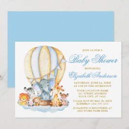 Invitation Safari Animaux Bleu Air Baby shower de nuages à bu
