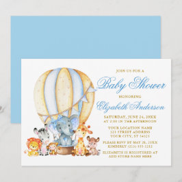 Invitation Safari Animaux Blue Bow Air Baby shower à ballon