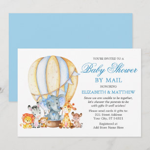 Invitation Safari Animaux Blue Bow Balloon Douche par la post