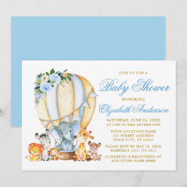 Invitation Safari Animaux Blue Floral Air Balloon Baby shower