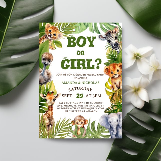 Invitation Safari Animaux Botanique Sexe Révéler (Créateur téléchargé)