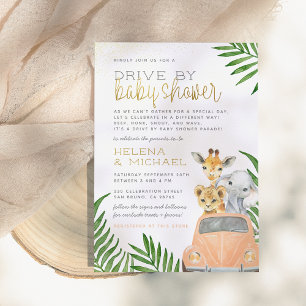 Invitation Safari Animaux Conduite En Voiture Rose Baby showe