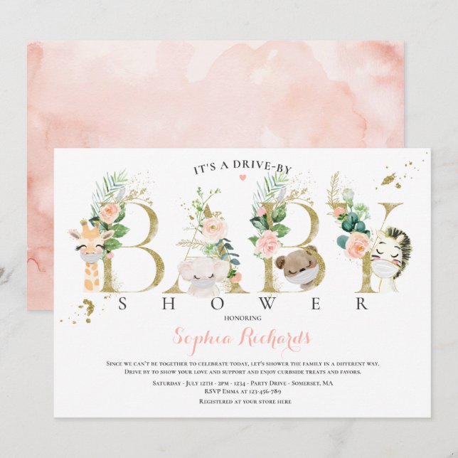 Invitation Safari Animaux Conduits Par Baby shower Verdure Ro (Devant / Derrière)