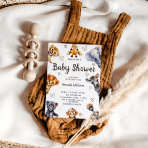 Invitation Safari Animaux de la Jungle & Cœurs Baby Shower Mo