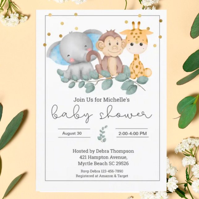 Invitation Safari Animaux et Baby shower verdoyant (Créateur téléchargé)