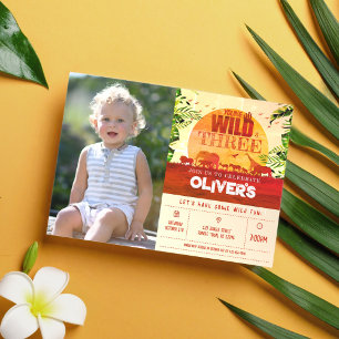 Invitation Safari Animaux Jeune Sauvage & Trois Photo Anniver