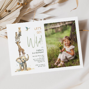 Invitation Safari Animaux "Let's Get Wild" Photo Anniversaire