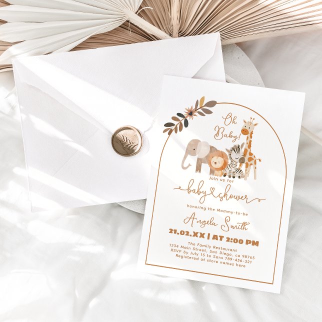 Invitation Safari Animaux minimaliste Baby shower simple (Créateur téléchargé)