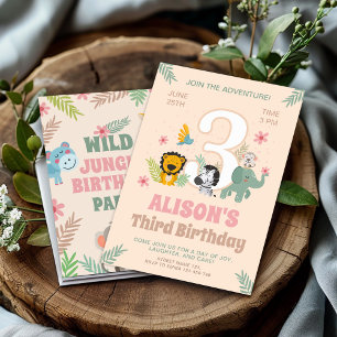 Invitation Safari Animaux Pastel Troisième anniversaire