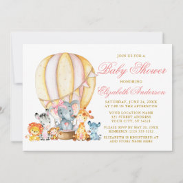 Invitation Safari Animaux Pink Bow Baby shower à ballon à air