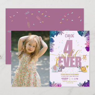 Invitation Safari Animaux Quatre Ever Wild Girl Photo Anniver