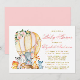 Invitation Safari Animaux Rose Floral Air Baby shower
