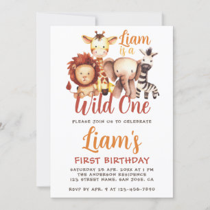 Invitation Safari Animaux Sauvages Lion Girafe 1er Anniversai