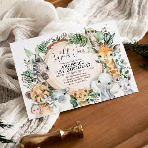 Invitation Safari Animaux sauvages Un 1er anniversaire Jungle