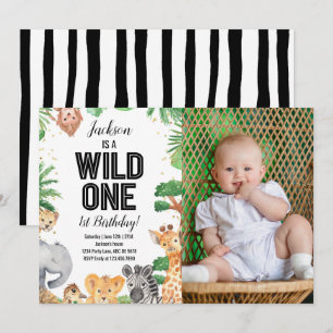 Invitation Safari Animaux sauvages Un Anniversaire Photo blan