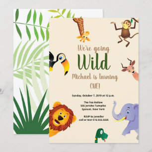 Invitation Safari Animaux sauvages Végétation 1er anniversair