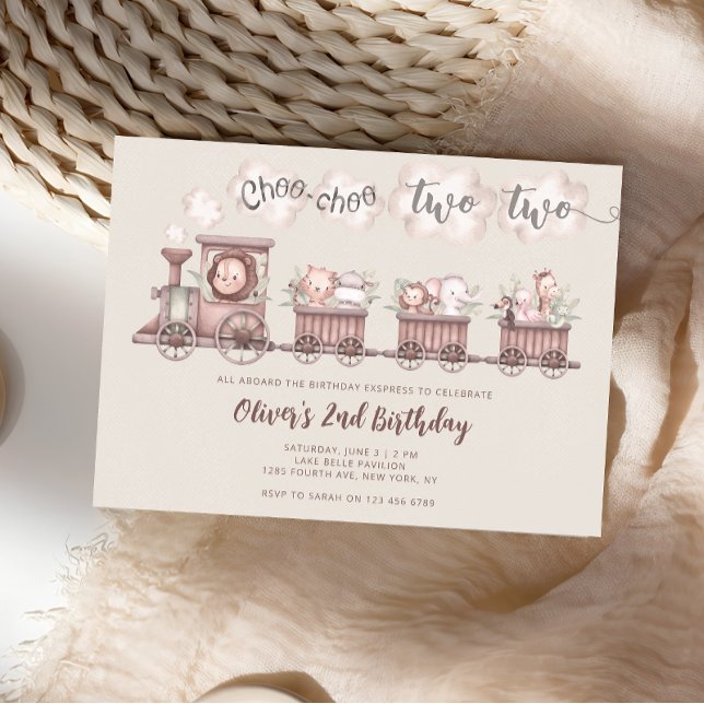 Invitation Safari Animaux Train 2e anniversaire (Créateur téléchargé)