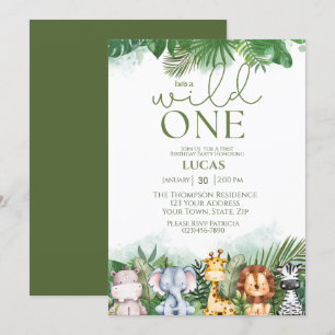 Invitation Safari Animaux Wild One Boys Premier Anniversaire
